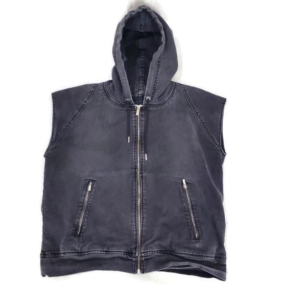 The Kooples Other - THE KOOPLES Jeans Faded Black Denim Coat Gilet Vest Sleeveless Jacket Hood XS